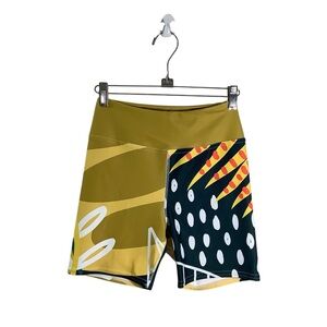 Loony Legs Active High-Waist Bike Shorts in Olive Green & Black Graphic Print